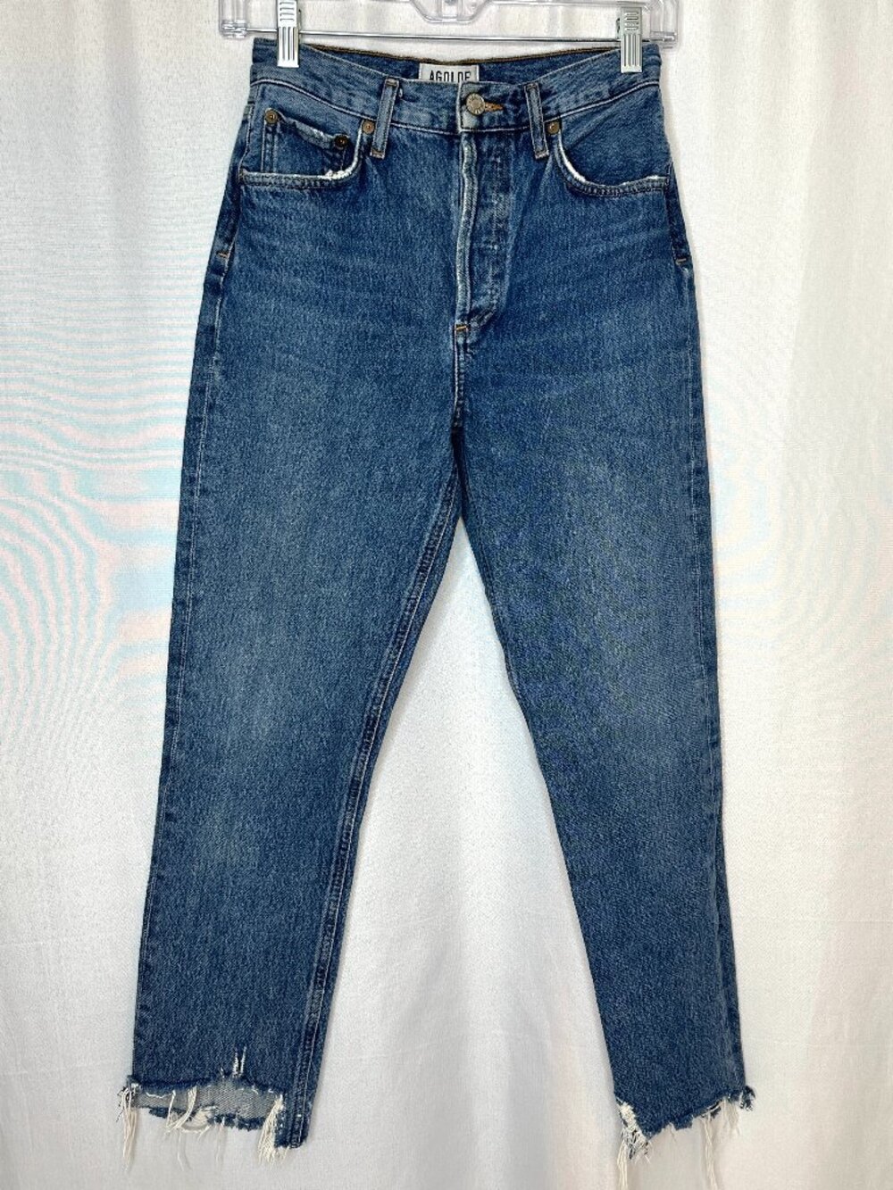 Agolde Riley High Rise Straight‎ Leg Crop Jeans, Size 23 Raw Hem City Preppy